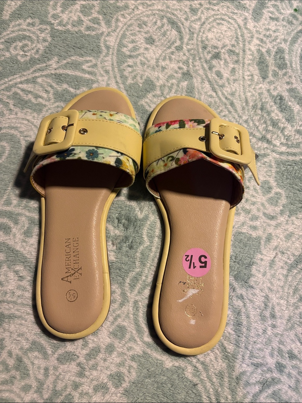 American Exchange Yellow Floral Buckle Slide Sandals